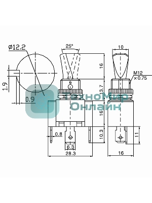 Тумблер Rexant 12V 30А (3c) ON-OFF однополюсный с красной LED подсветкой