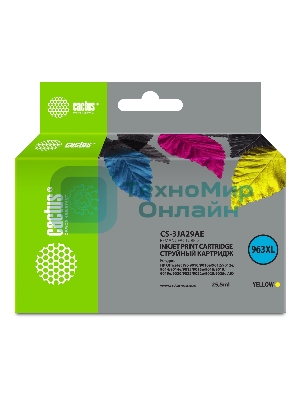 Картридж струйный Cactus 963XL CS-3JA29AE (есть ограничения по прошивке) желтый (25.5 мл) для HP OfficeJet Pro 9010/9010e/9012/9014/9015/9016/9019