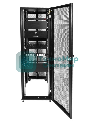 Шкаф серверный ПРОФ напольный 48U (600x1000) дверь перфор., задние двойные перфор., черный, в сборе (ШТК-СП-48.6.10-48АА-9005) (1 коробка)