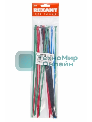 Хомут-стяжкa нeйлонoвая Rexant 300x4,8 мм, цветная, упаковка 25 шт.