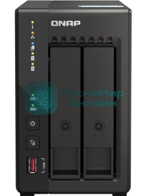 SMB QNAP TS-253E-8G NAS, 2-tray w/o HDD. 2xHDMI-port. 4-core Celeron J6412 2-2.6 GHz, 8Gb DDR, 2x2.5Gb LAN, 2 x M.2 2280 PCIe Gen 3 x2, 2x USB 3.2 Gen 2 (10Gbps) Port, 2x USB 2.0 port