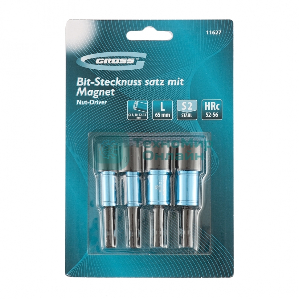 Набор головок Gross 11627 торцевых 8.10 12.13 мм магнит. nut-driver s2