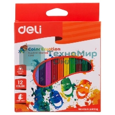 Мелки восковые Deli EC20000 трехгранные 12 цветов, коробка с европодвесом