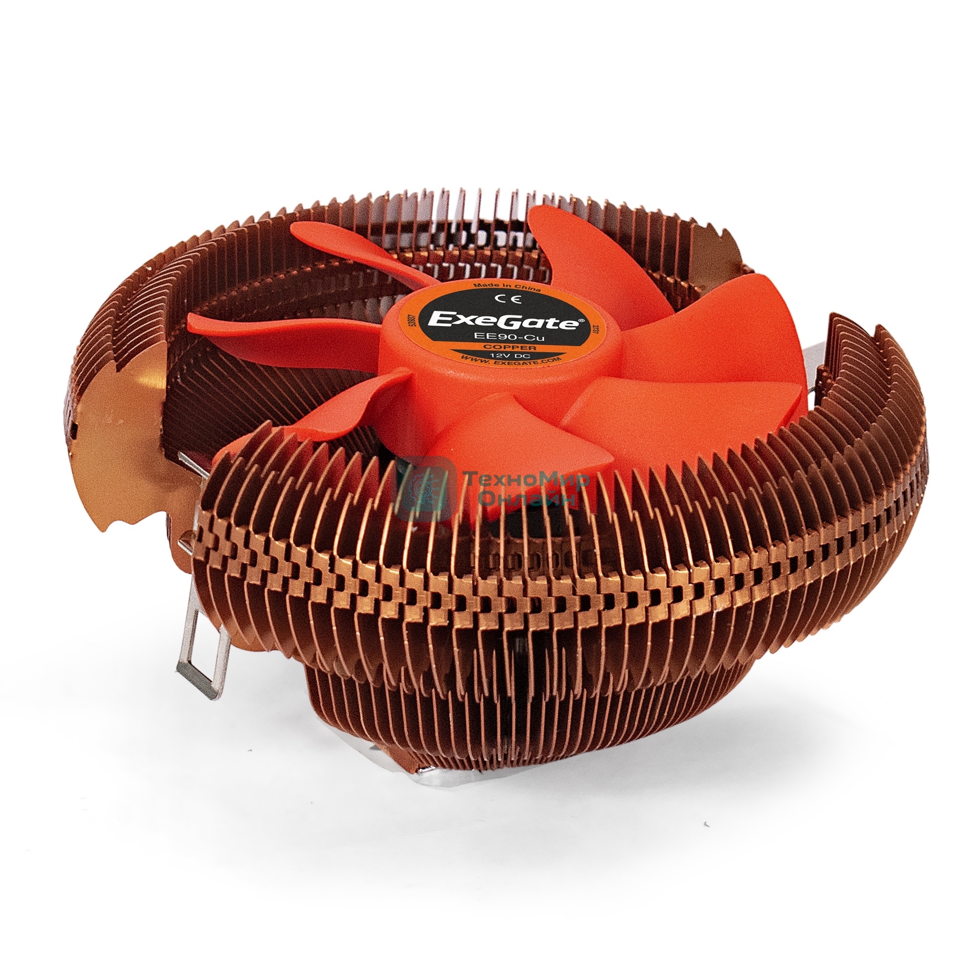 Кулер для процессора ExeGate EE90-Cu бронзовый, 90 мм, алюминий/медь, 2200 об/мин, 22 дБ, 3 pin, 80 Вт, 58 мм