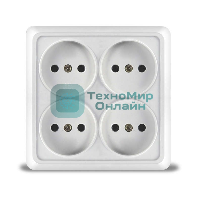 Розетка 4-м ОП Олимп без заземл. квадрат белый UNIVersal 1164