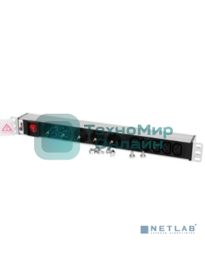 Блок розеток ЦМОRem-10 без шнура с выкл., 5 Schuko, 5 IEC 60320 C13, вход IEC 60320 C14, 10A, алюм., 19