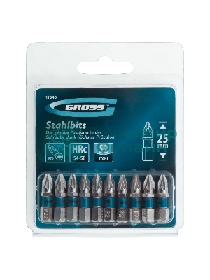 Набор бит Gross 11340 РZ2x25, сталь S2, 10 шт