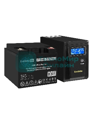 Комплект источника бесперебойного питания Exegate EX295986RUS + батарея 40Aч EX282976RUS 1шт (инвертор, синус, для котла) ExeGate SineTower SZ-600.LCD.AVR.1SH <600VA/360W, чистый синусоида, LCD дисплей, AVR, 1*Schuko, линейно-интерактивный, Black> + батарея ExeGate DT 1240 (12В, 40Ач) 1шт