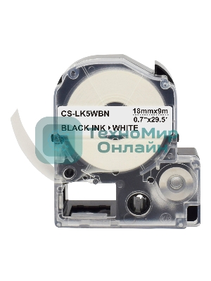 Картридж ленточный Cactus CS-LK5WBN черный шрифт, белый фон (18 мм, 9 м) для Epson LW300/LW400/LW700/LW600P/LW1000P
