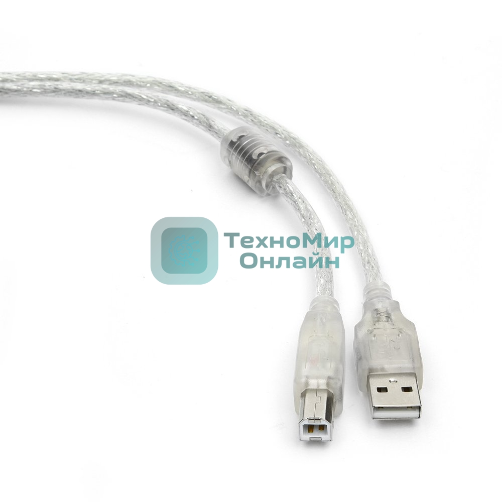 Кабель USB2.0 Pro Cablexpert CCF-USB2-AMBM-TR-6, AM/BM, 1,8м, экран, феррит.кольца, прозрачный, пакет