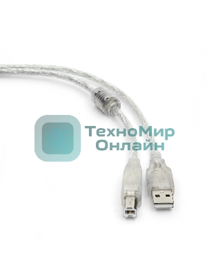 Кабель USB2.0 Pro Cablexpert CCF-USB2-AMBM-TR-6, AM/BM, 1,8м, экран, феррит.кольца, прозрачный, пакет