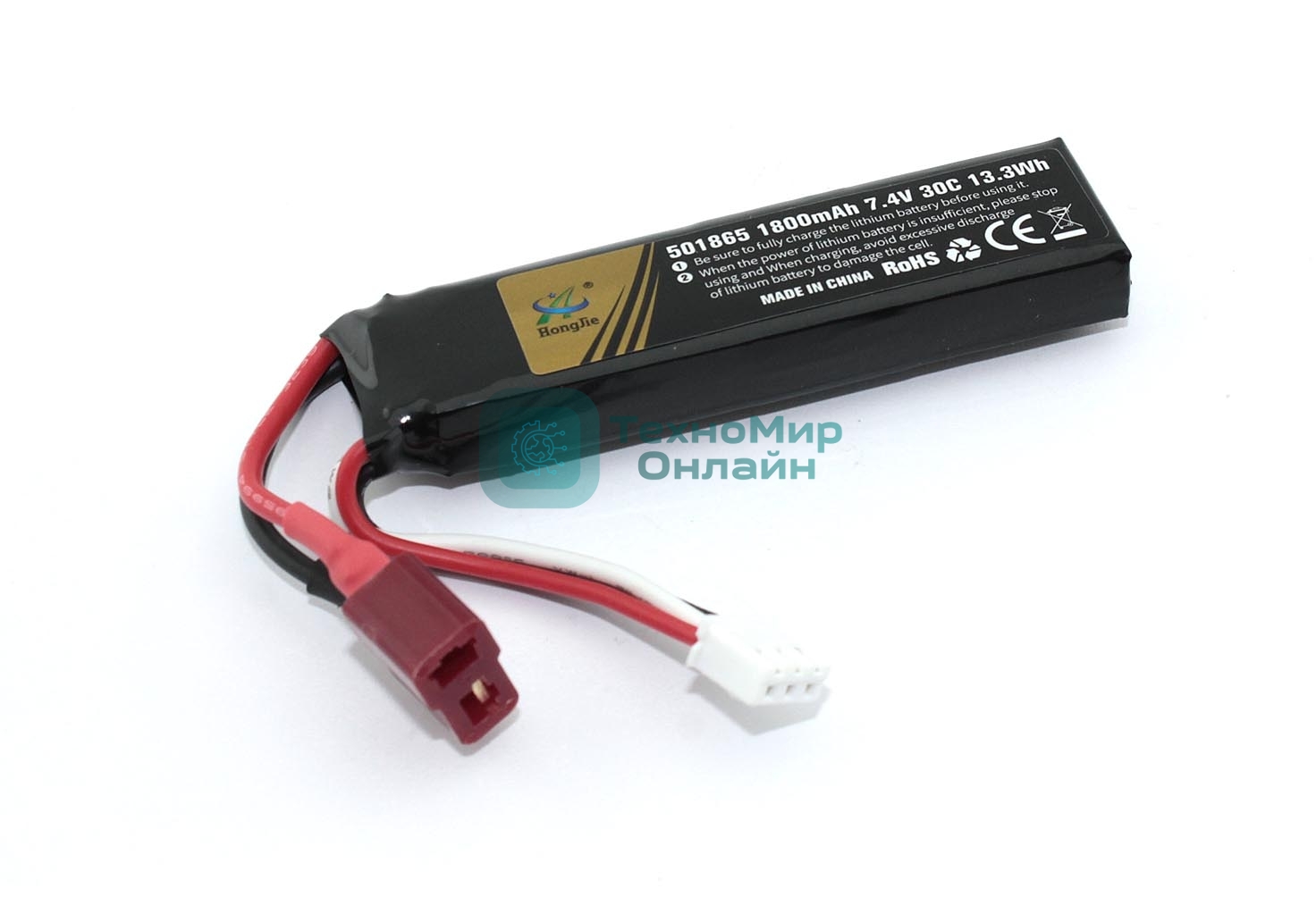 Портативный аккумулятор Li-Pol 7.4v 451865 1800mAh T-plug