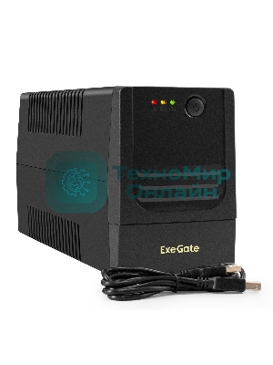 Источник бесперебойного питания ExeGate Power NB-650.LED.AVR.2SH.USB (650VA/390W, LED, AVR, 2*Schuko, USB, батарея 12V 7Ah, черный)