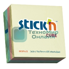 Блок самоклеящийся бумажный Stick`n 21013 76x76 мм, 400 листов, 70 г/м2, пастель, 4 цвета в упаковке