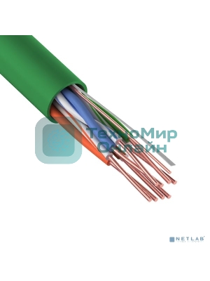Кабель витая пара Rexant U/UTP, cat.5e, нг(А)-LSLTx, 4х2х0,52мм, 24AWG, INDOOR, SOLID, зеленый, 305м