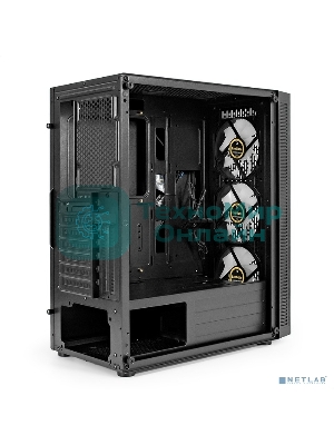 Компьютерный корпус Miditower ExeGate EVO-5001A-EVO800 (ATX, БП EVO800RGb с вент. 12 см, 2хUSB+1хUSB 3.0+HD Audio, черный, 3 вент.12см с RGb подсветкой, боковая панель - закаленное стекло)