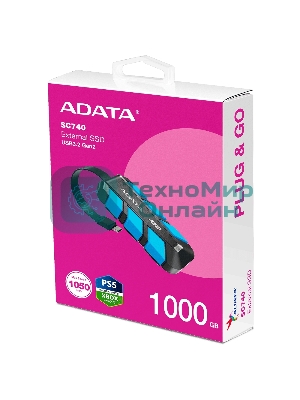 Внешний SSD ADATA SC740, 1TB, USB 3.2 Gen 2 Type-C, R/W 1050/1000, синий