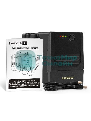 Источник бесперебойного питания ExeGate Power NB-500.LED.AVR.2SH.USB (500VA/300W, LED, AVR, 2*Schuko, USB, батарея 12V 4.5Ah, Black)