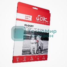 Фотобумага S'OK глянцевая, формат А4, плотность 200г/м2, 50 листов SA4200050G