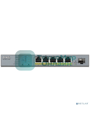 Коммутатор Zyxel GS1350-6HP, 4xGE PoE+, 1xGE PoE++ (802.3bt), 1xSFP, бюджет PoE 60 Вт, дальность передачи питания до 250 м, автоперезагрузка PoE-портов, повышенная защита от перенапряжений и электростатических р