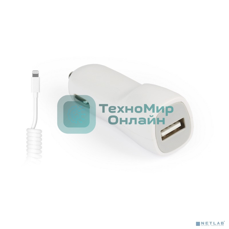 Автомобильное ЗУ SmartBuy® NITRO, вых.ток 1А, 1USB + витой кабель 8pin для 5/5S/5C/6/6S/SE, белое