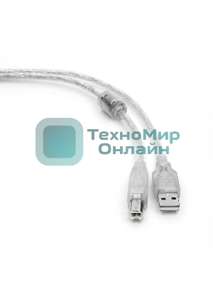 Кабель USB2.0 Cablexpert CCF-USB2-AMBM-TR-15, AM/BM, медь, двойн.экран, фер.кольцо, Pro, 4.5м, прозрач, пакет
