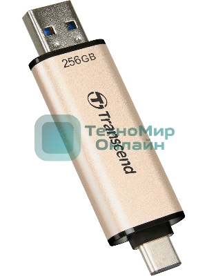 Флешка USB Transcend JETFLASH 930C (TS256GJF930C), 256Mb, USB 3.2 Type-C/Type-A, R/W 420/400, золотистый/черный