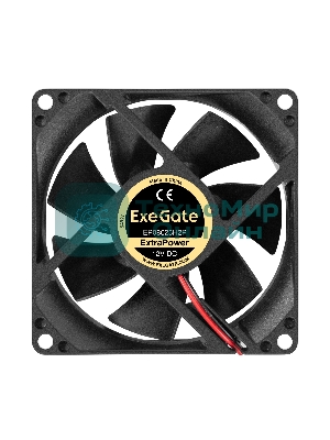 Вентилятор 12В DC ExeGate ExtraPower EP08025H2P (80x80x25 мм, Hydraulic bearing (гидродинамический), 2pin, 2800RPM, 24dBA)