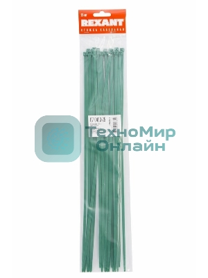 Хомут-стяжкa нeйлонoвая Rexant 400x4,8 мм, зеленая, упаковка 25 шт.