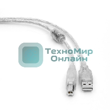 Кабель USB2.0 Pro Cablexpert CCF-USB2-AMBM-TR-10, AM/BM, 3м, экран, феррит.кольца, прозрачный, пакет