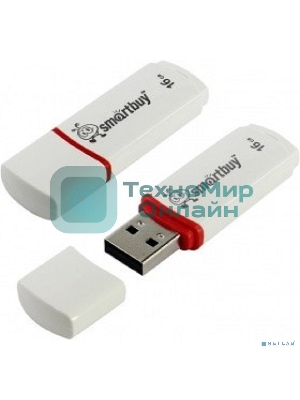 Флешка USB SmartBuy Crown white (SB16GbCRW-W), 16Gb, USB 2.0, R/W 15/5, белый/красный