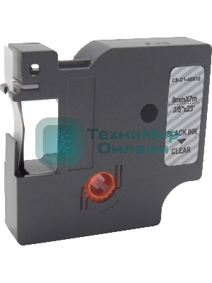 Картридж ленточный Cactus CS-D1-40910 9мм, черный шрифт, прозрачный фон, 7м для DYMO LM 160, 210D, 280, PnP, 420P, 500 TS; Rhino Pro 6000, 5200, 4200