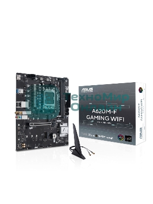 Материнская плата ASUS A620M-F GAMING WIFI, AM5, AMD A620, 2xDDR5, 2xM.2, 1xPCIe 4.0 x16, 1xHDMI, 1x2.5Gb LAN, Wi-Fi 6E, Bluetooth 5.3, 2xUSB-A 5Gbps, 2xUSB-A 2.0, 3x3.5 мм, 7.1, mATX