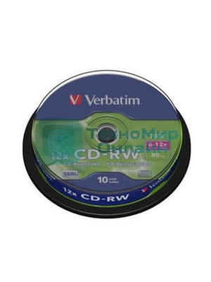 Диск CD-RW Verbatim 700Mb 10x Cake Box (10шт) (43480)
