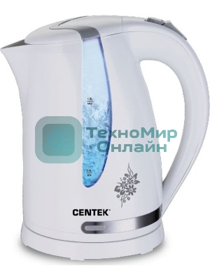 Чайник электрический Centek CT-0040 белый 1.8л, 2200 Вт, открывание кнопкой, внутренняя подсветка
