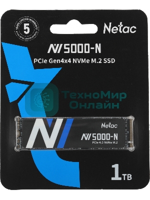 Накопитель SSD Netac NV5000-N, 1Tb, M.2 2280, PCIe 4.0 x4, NVMe, R/W 4800/4600, с радиатором