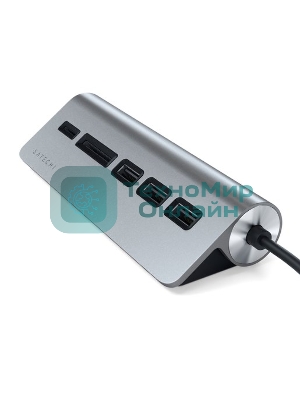 USB-концентратор Satechi Type-C USB Hub & Micro/SD Card Reader. Интерфейс USB-C. 3 порта USB 3.0, слоты для карты памяти, серый космос.