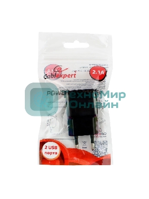 Сетевое зарядное устройство Cablexpert MP3A-PC-12 100/220V - 5V USB 2 порта, 2.1A, черный