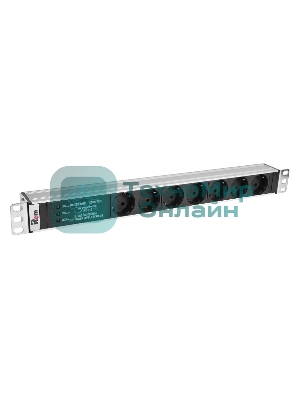 Блок розеток Rem-10 без шнура с фил. и инд., 7 Schuko, вход IEC 60320 C14, 10A, алюм., 19