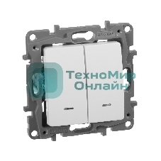 Выключатель 2-клавишный с подсветкой, на винтах, 10АХ, бел. ETIKA 