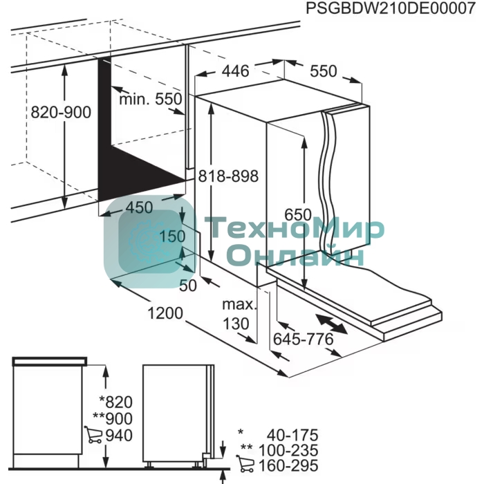 Встраиваемая посудомоечная машина Electrolux KESC2210L, черный, 44.6 см, 9 компл., 44 дБ, класс E