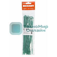 Хомут-стяжкa нeйлонoвая Rexant 200x3,6 мм, зеленая, упаковка 25 шт.