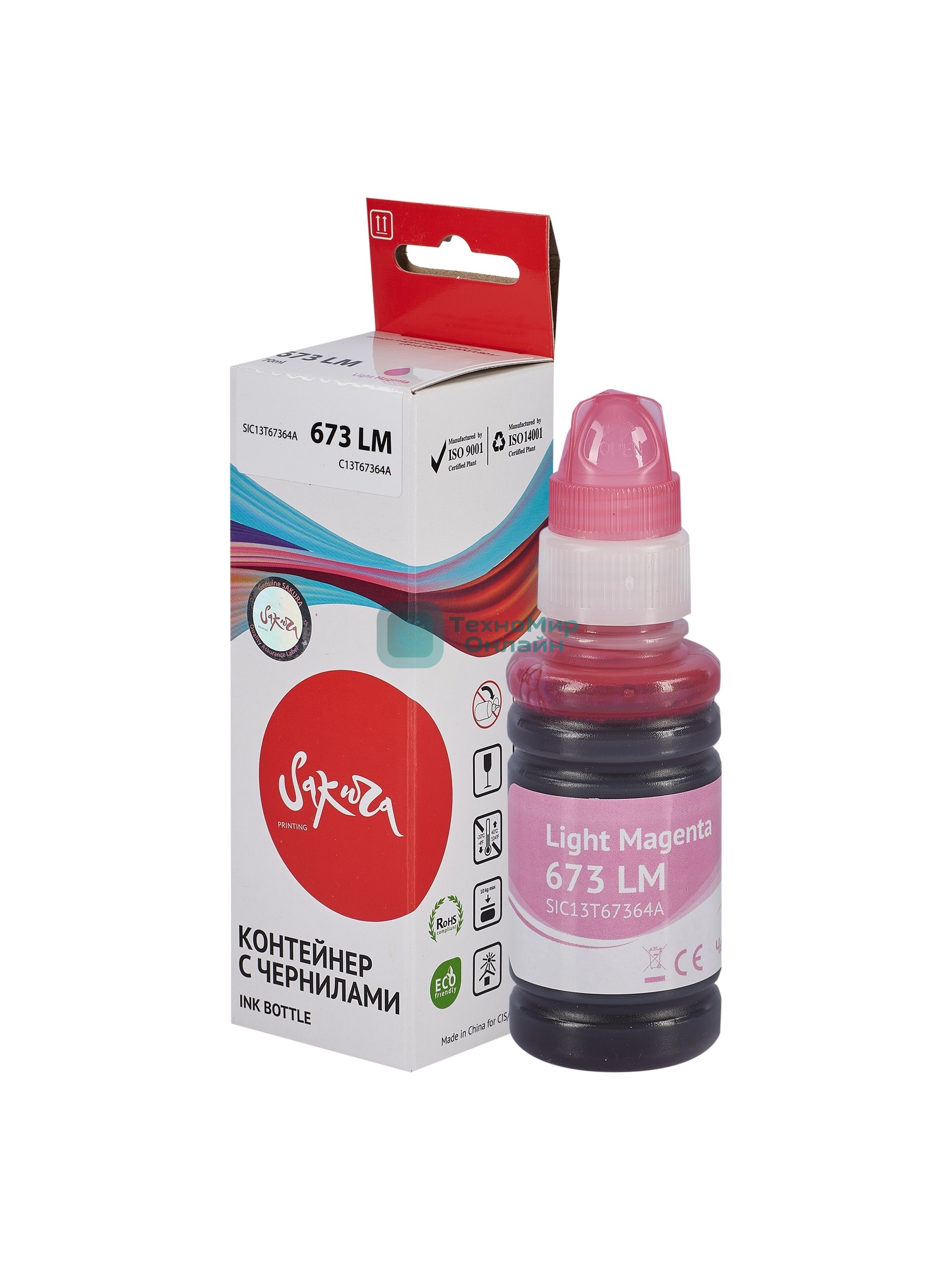 Контейнер с чернилами Sakura C13T67364A (673 LM) для Epson, светло-пурпурный, 5400 к., 70 мл.