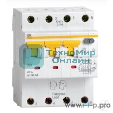 Выключатель автоматический дифференциального тока 4п (3P+N) C 10А 30мА тип A 6кА АВДТ-34 IEK MAD22-6-010-C-30