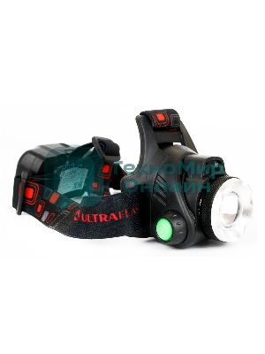 Фонарь Ultraflash налобный с аккумулятором E1336 3,7В, черный, 1LED, 4 Ватт, фокус, 2 ак 4 реж, сенсор, бокс