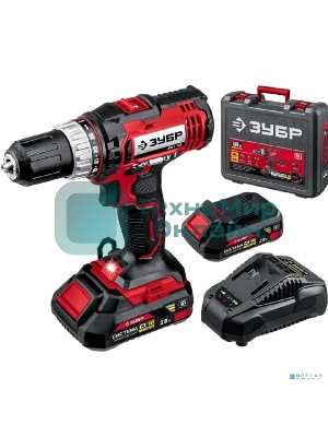 Дрель-шуруповерт аккумуляторная Зубр ДШЛ-185-22, Аккумуляторная, 18В, 2 АКБ, Кейс