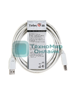 Кабель AM/BM USB2.0 3м Telecom USB 2.0 A-->B 3.0m, белый/серый, TC6900-3.0M