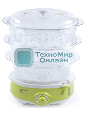 Пароварка электрическая Endever Vita-171, белый/зеленый, мощность 1000 Вт, объем 11 л