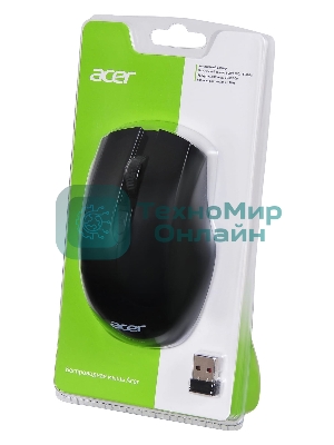 Мышь беспроводная Acer OMR030 черный, 1600 dpi, радиоканал, USB, кнопки - 4