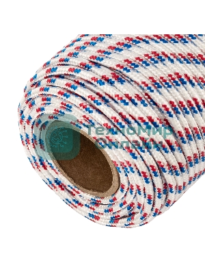 Фал плетеный Сибртех полипр. 16-прядный с полипр. серд. 8 мм, бухта 100 м, 520 кгс